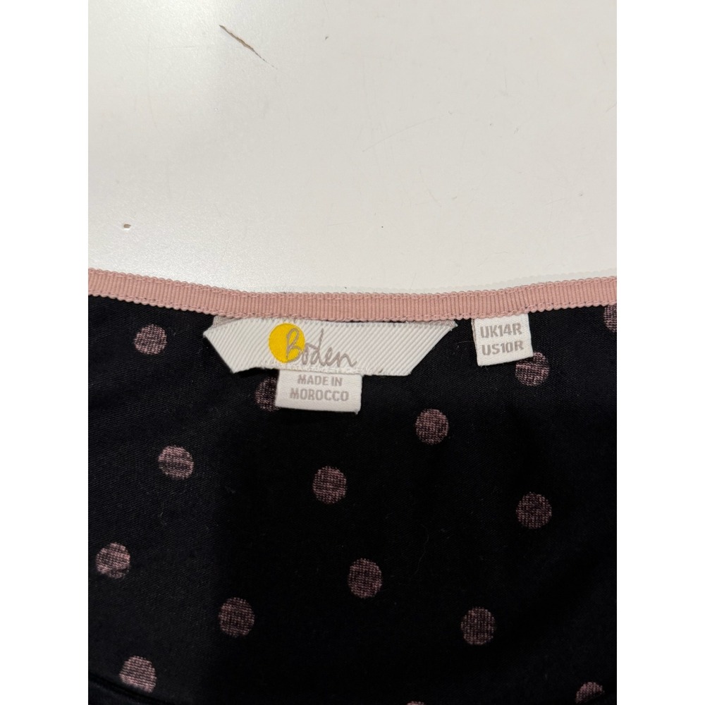 Boden Black Pink Polka Dot Jersey Dress US 10R Cap Sleeve Cinched Waist Pockets - Picture 5 of 6